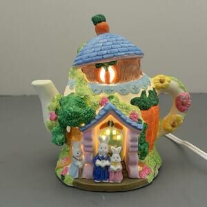 Spring Easter Lighted Teapot Bunny Decorative Home Figurine Vintage NO BOX